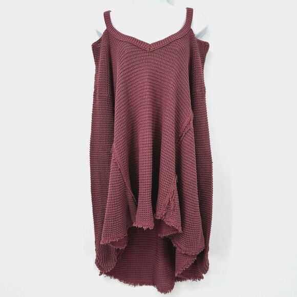 Free People Moonshine Top Womens M Dark Rose V-Neck Cold Shoulder Oversize Flowy - Picture 2 of 13